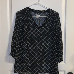 Sheer black and white patterned 3/4 length blouse